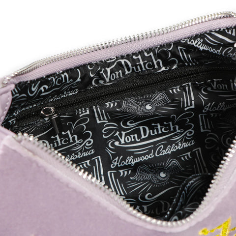 Von Dutch Purple & Gold Rhinestone Velvet Shoulder Bag