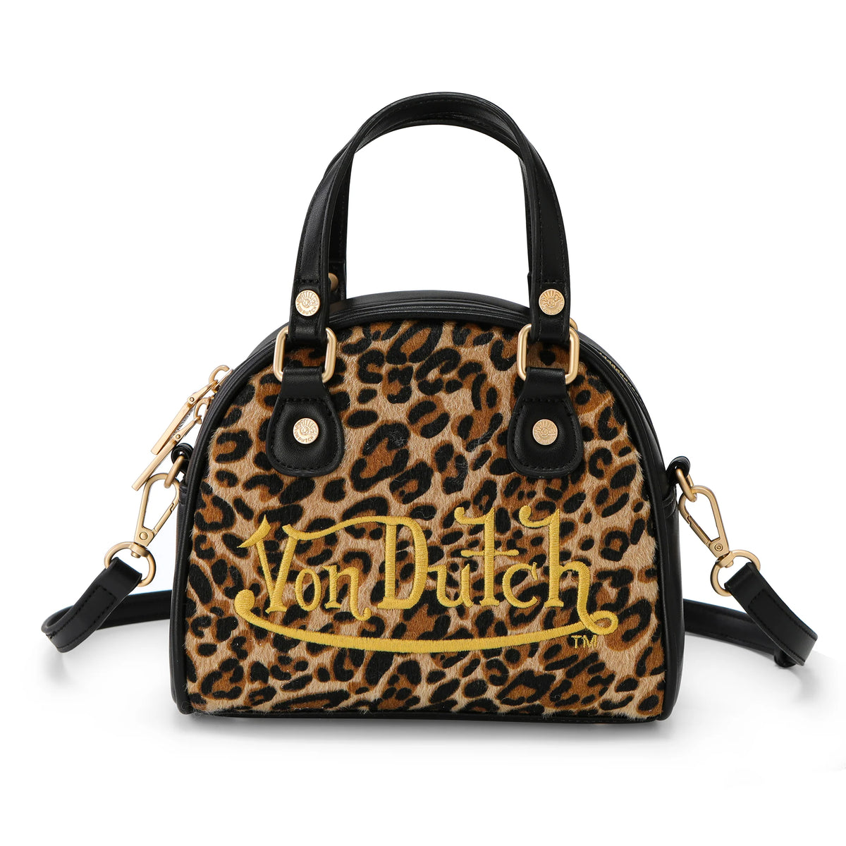 Von Dutch Leopard Vegan Pony Hair Bowling Bag