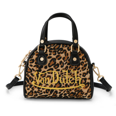 Von Dutch Leopard Vegan Pony Hair Bowling Bag