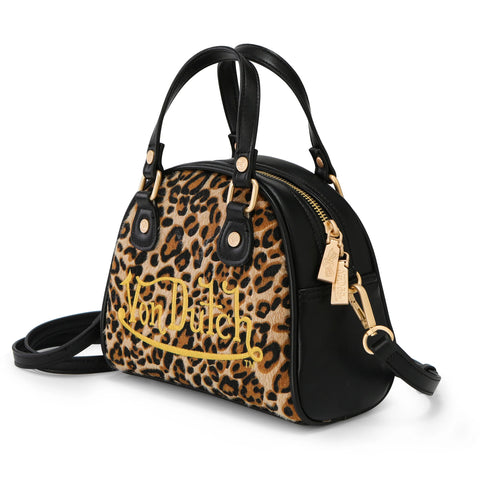 Von Dutch Leopard Vegan Pony Hair Bowling Bag