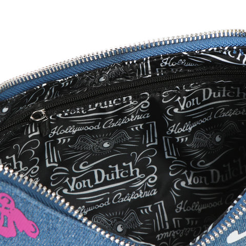 Von Dutch Green & Yellow Multi-Logo Denim Shoulder Bag