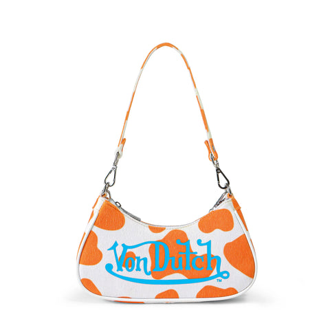 Von Dutch Vegan Pony Hair Orange Cow Print Shoulder Bag