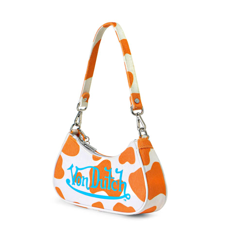 Von Dutch Vegan Pony Hair Orange Cow Print Shoulder Bag