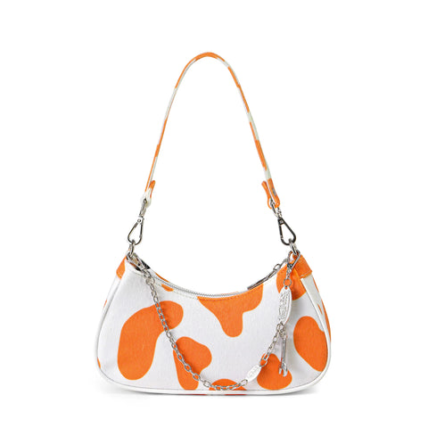 Von Dutch Vegan Pony Hair Orange Cow Print Shoulder Bag
