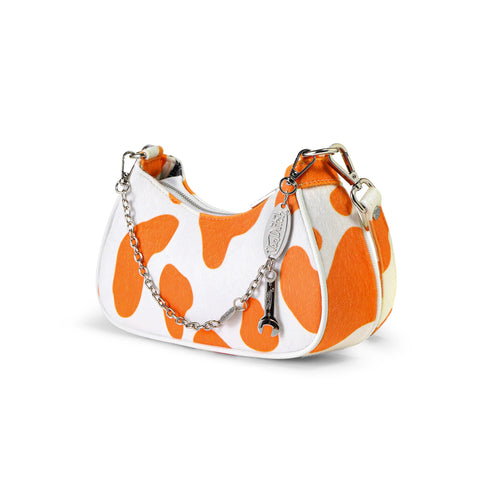 Von Dutch Vegan Pony Hair Orange Cow Print Shoulder Bag