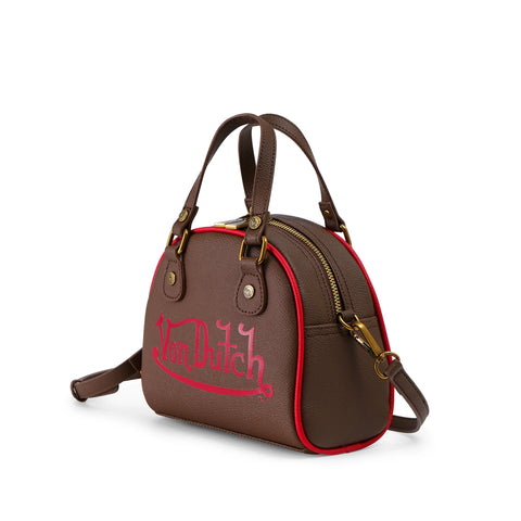 Von Dutch Dark Brown & Red Two-Tone Bowling Bag