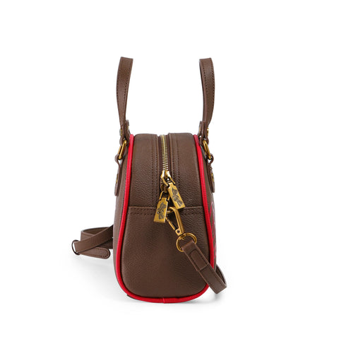 Von Dutch Dark Brown & Red Two-Tone Bowling Bag