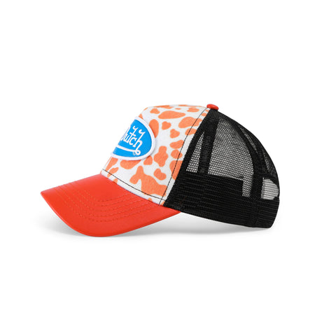 Von Dutch Vegan Pony Hair Trucker Hat -Orange Cow Print