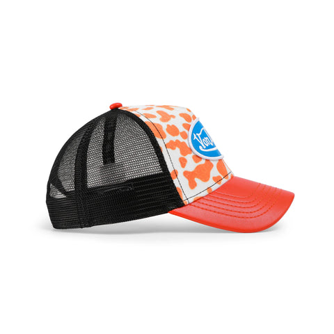 Von Dutch Vegan Pony Hair Trucker Hat -Orange Cow Print