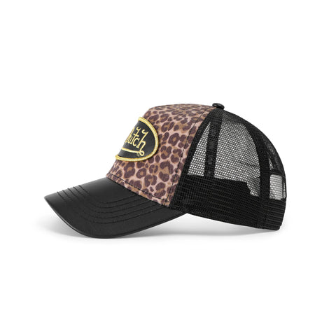 Von Dutch Vegan Leather Trucker Hat - Black Leopard