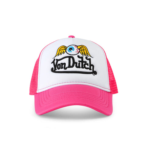 Von Dutch Hot Pink Flying Eyeball Wordmark Trucker Hat