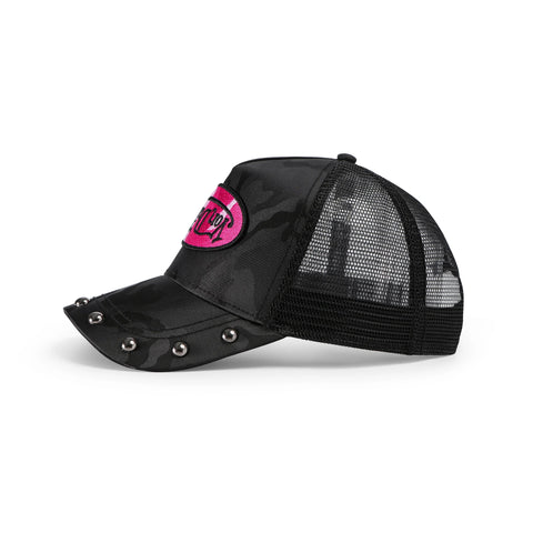 Von Dutch 415 Black & Pink Studded Trucker Hat