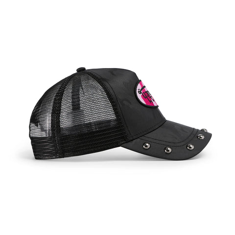 Von Dutch 415 Black & Pink Studded Trucker Hat