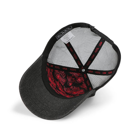 Von Dutch Rhinestone Trucker Hat - Black with Red Rhinestones