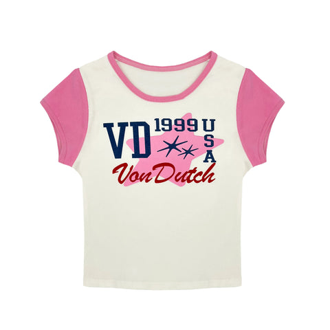 Von Dutch 99 Baby Tee - Pink & White