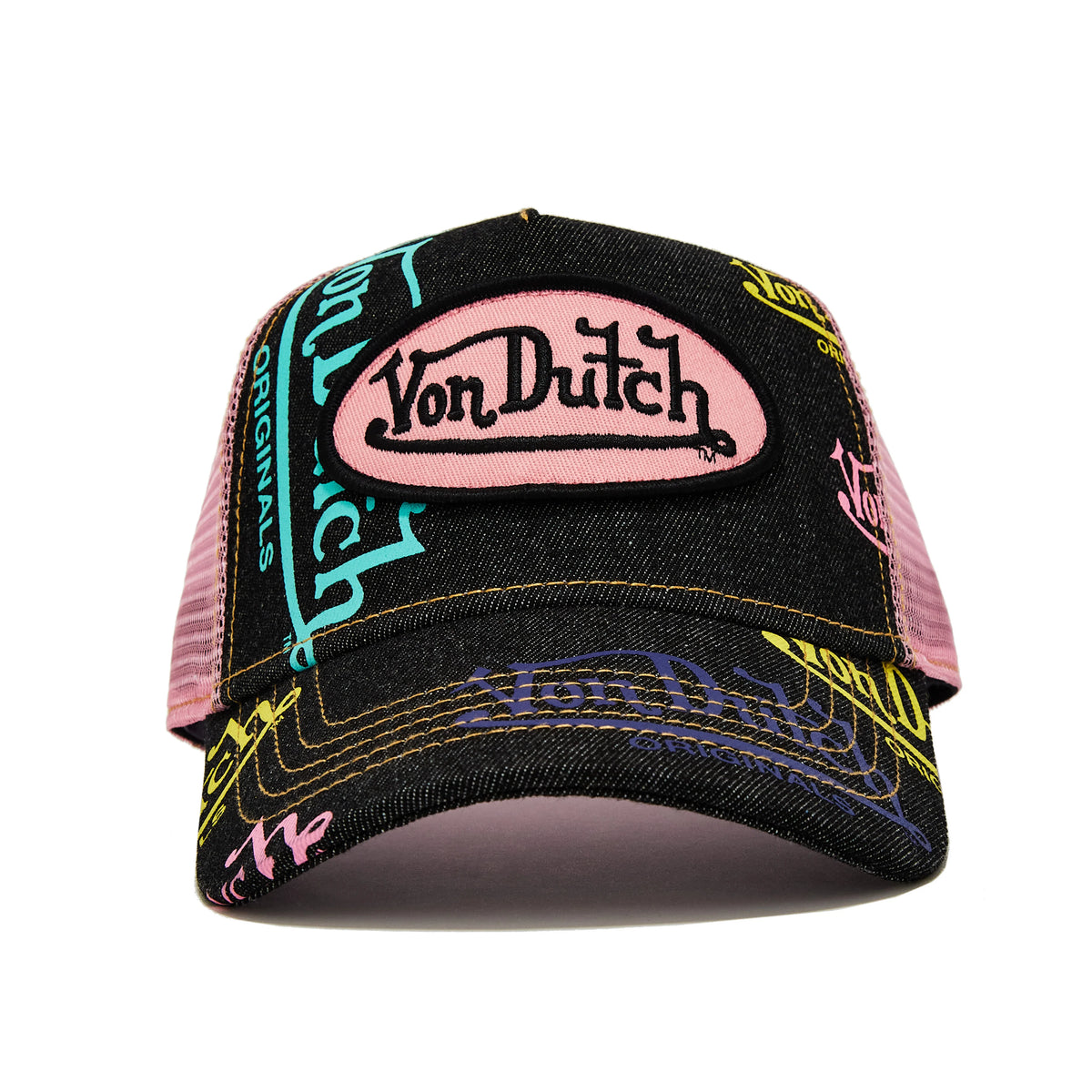 Von Dutch Dark Denim Pink Logo Trucker Hat