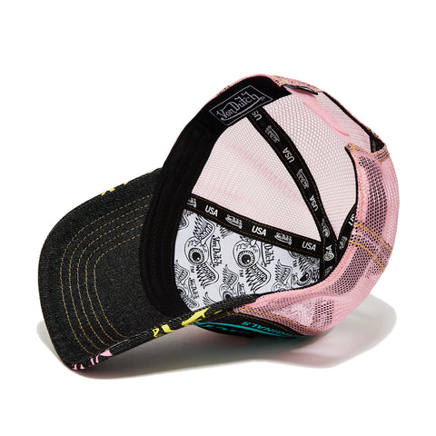 Von Dutch Dark Denim Pink Logo Trucker Hat