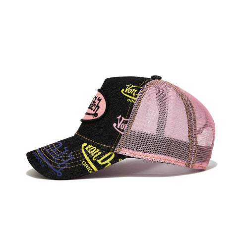 Von Dutch Dark Denim Pink Logo Trucker Hat