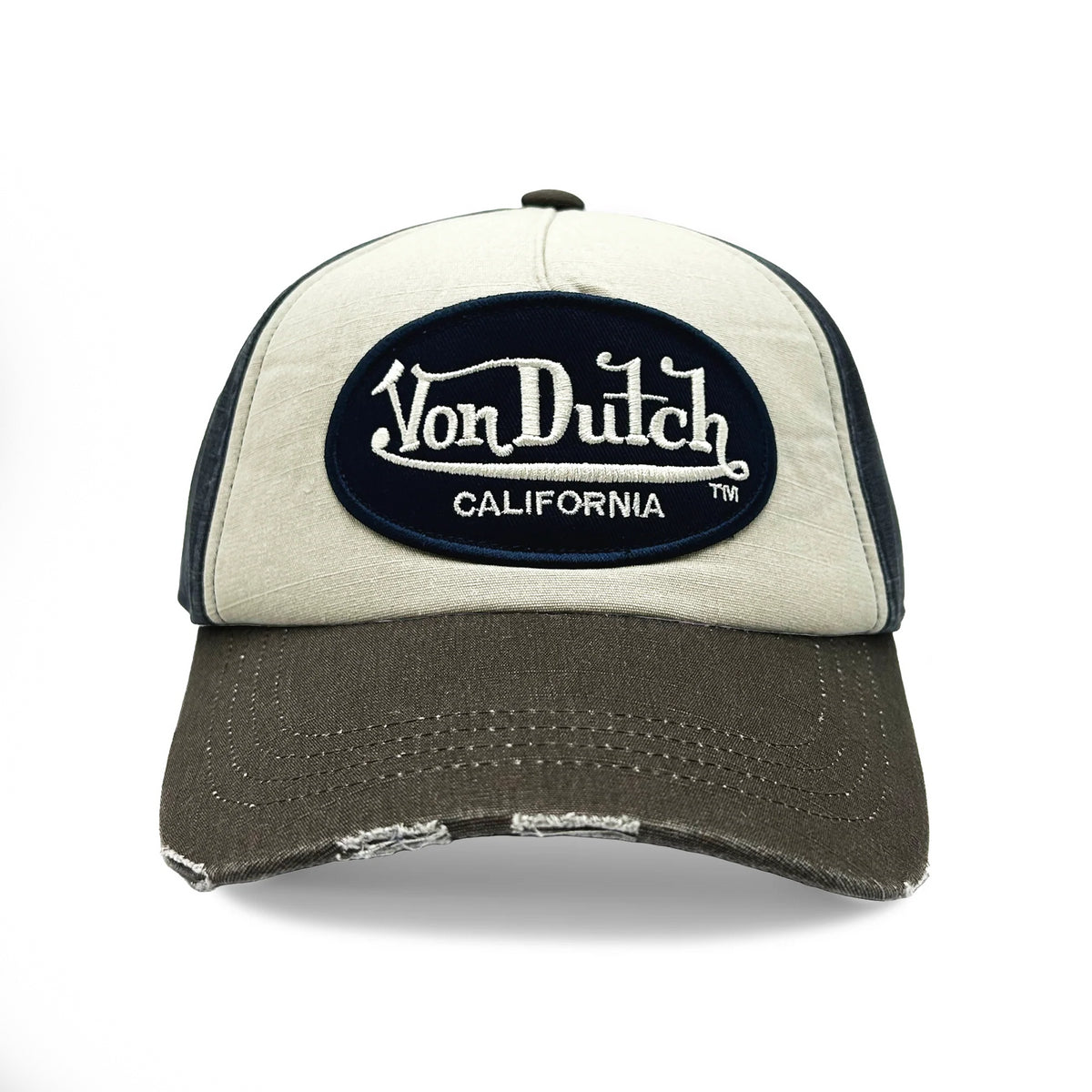 Von Dutch JACKMWB Grey & Navy Distressed Strapback Hat