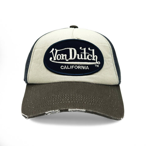 Von Dutch JACKMWB Grey & Navy Distressed Strapback Hat