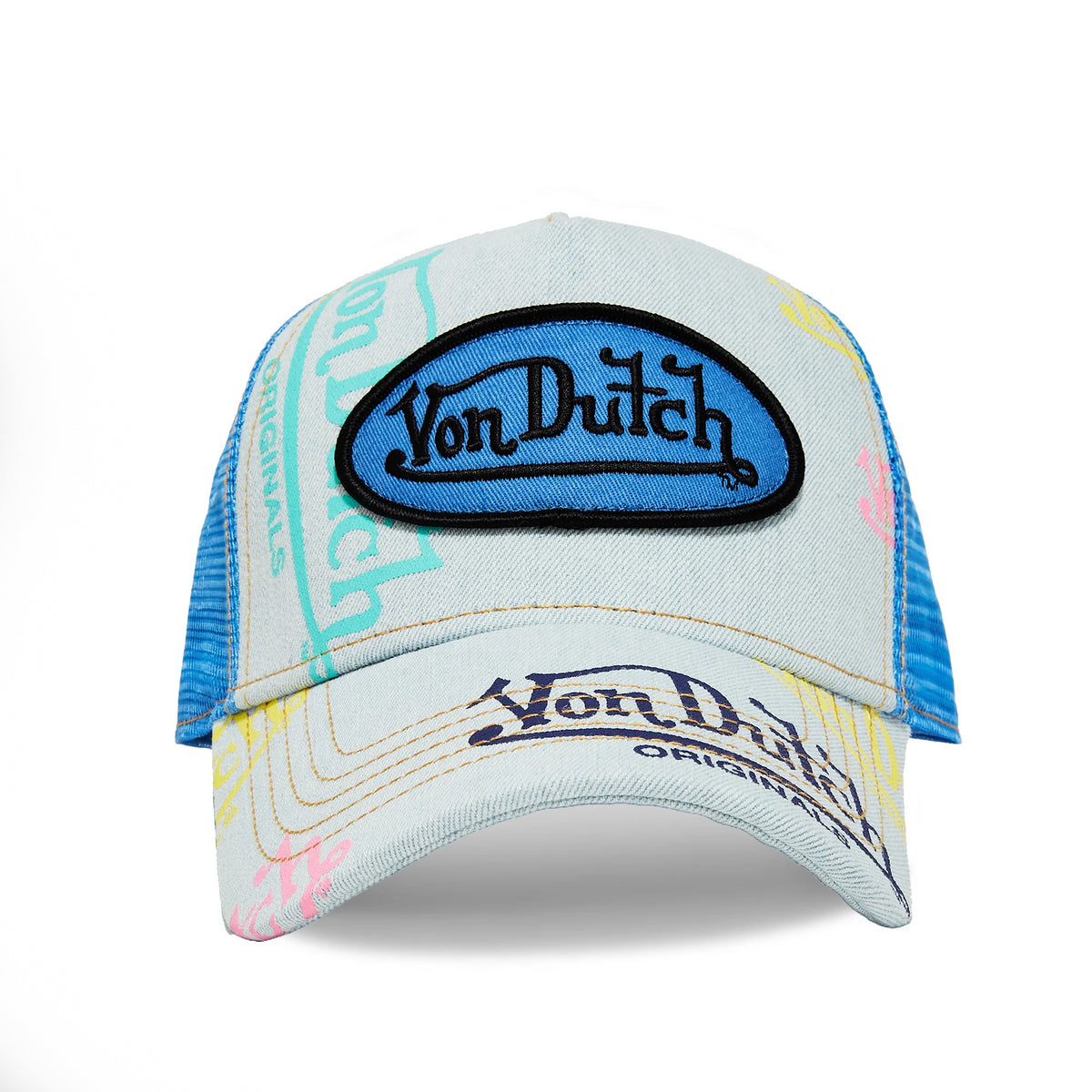 Von Dutch Light Denim Blue Logo Trucker Hat
