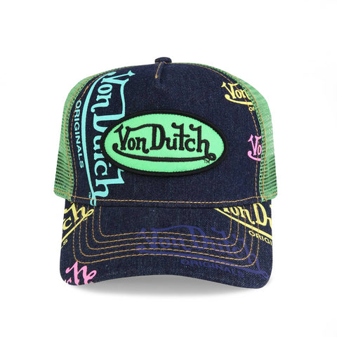 Von Dutch Navy Denim Apple Logo Trucker Hat