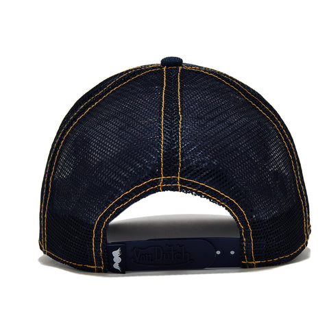 Von Dutch Navy Rhinestone Logo Denim Trucker Hat