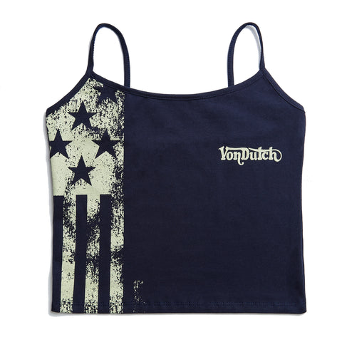 Von Dutch Navy & Yellow Racing Spaghetti Top