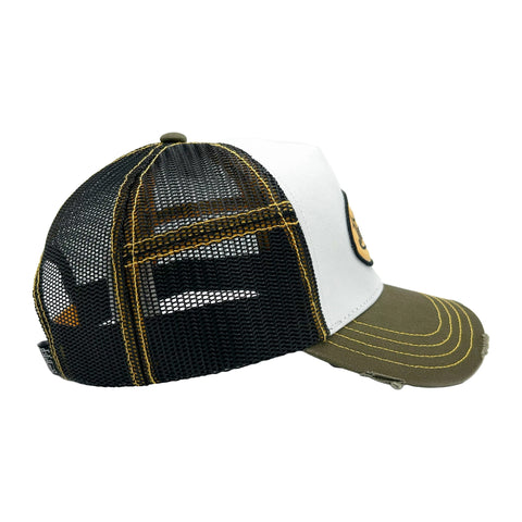 Von Dutch Olive & Yellow Classic Distressed Trucker Hat