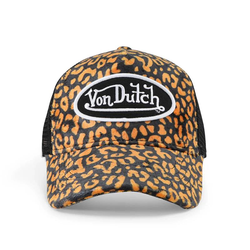 Von Dutch Orange Cheetah Velvet Trucker Hat