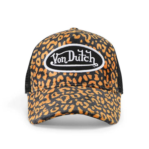 Von Dutch Orange Cheetah Velvet Trucker Hat