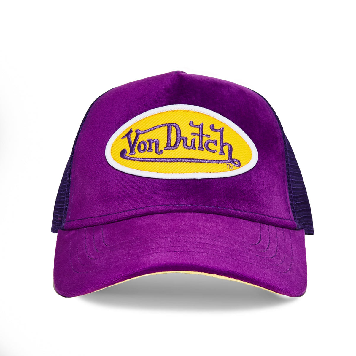 Von Dutch Purple & Yellow Velvet Trucker Hat
