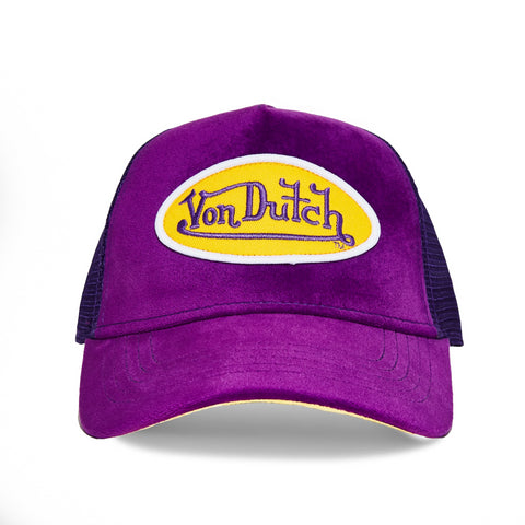 Von Dutch Purple & Yellow Velvet Trucker Hat