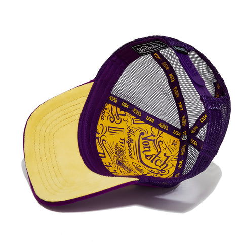 Von Dutch Purple & Yellow Velvet Trucker Hat