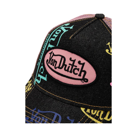 Von Dutch Dark Denim Pink Logo Trucker Hat