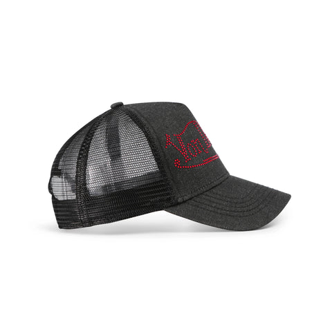 Von Dutch Rhinestone Trucker Hat - Black with Red Rhinestones