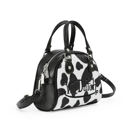 Von Dutch Black & White Cow Print Vegan Pony Hair Bowling Bag