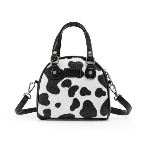 Von Dutch Black & White Cow Print Vegan Pony Hair Bowling Bag