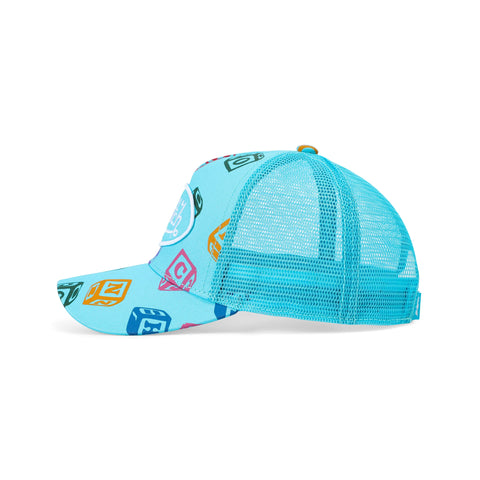 Von Dutch Kids Classic Trucker Hat - Blue All Over Blocks