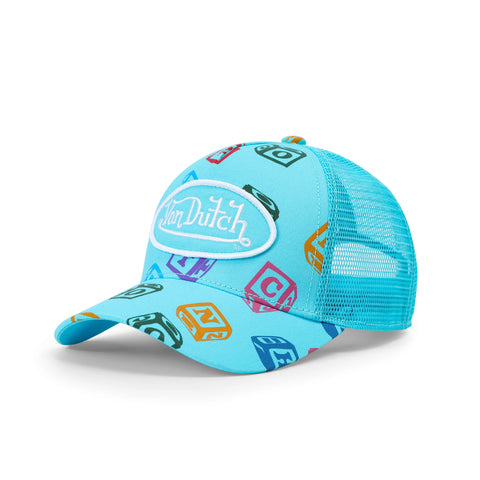 Von Dutch Kids Classic Trucker Hat - Blue All Over Blocks