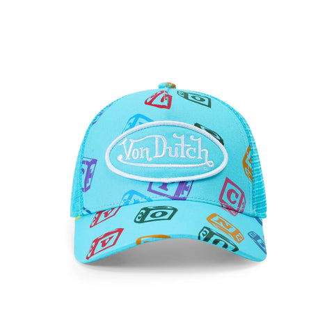 Von Dutch Kids Classic Trucker Hat - Blue All Over Blocks