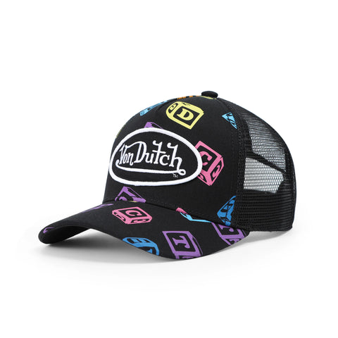 Von Dutch Kids Classic Trucker Hat - Black All Over Blocks