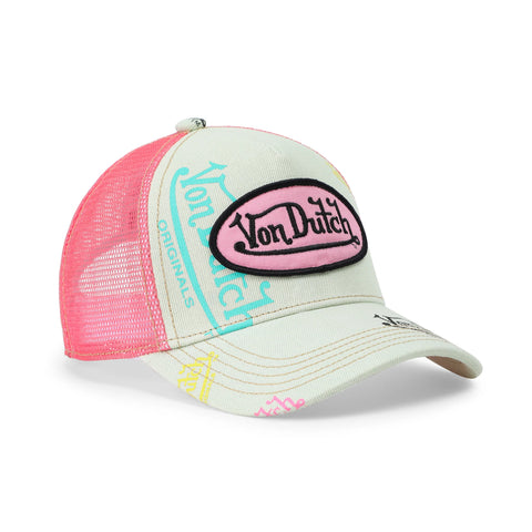Von Dutch Kids Light Denim Trucker Hat - Pink Logo