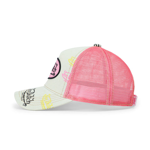 Von Dutch Kids Light Denim Trucker Hat - Pink Logo