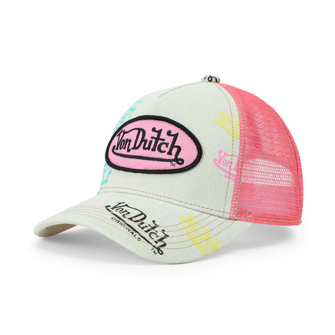 Von Dutch Kids Light Denim Trucker Hat - Pink Logo