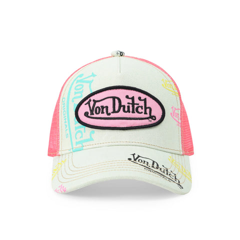 Von Dutch Kids Light Denim Trucker Hat - Pink Logo