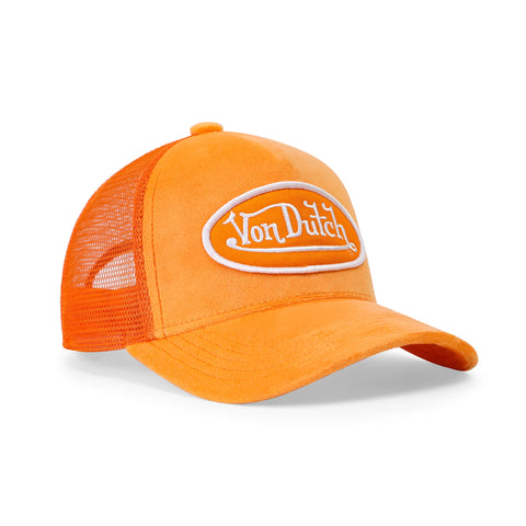 Von Dutch Kids Velvet Trucker Hat - Neon Orange
