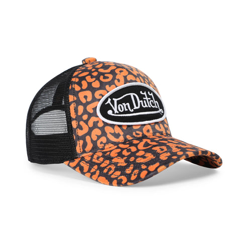Von Dutch Kids Velvet Trucker Hat - Orange Cheetah