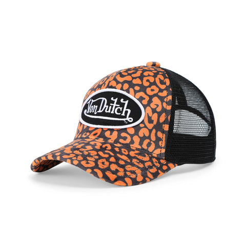 Von Dutch Kids Velvet Trucker Hat - Orange Cheetah