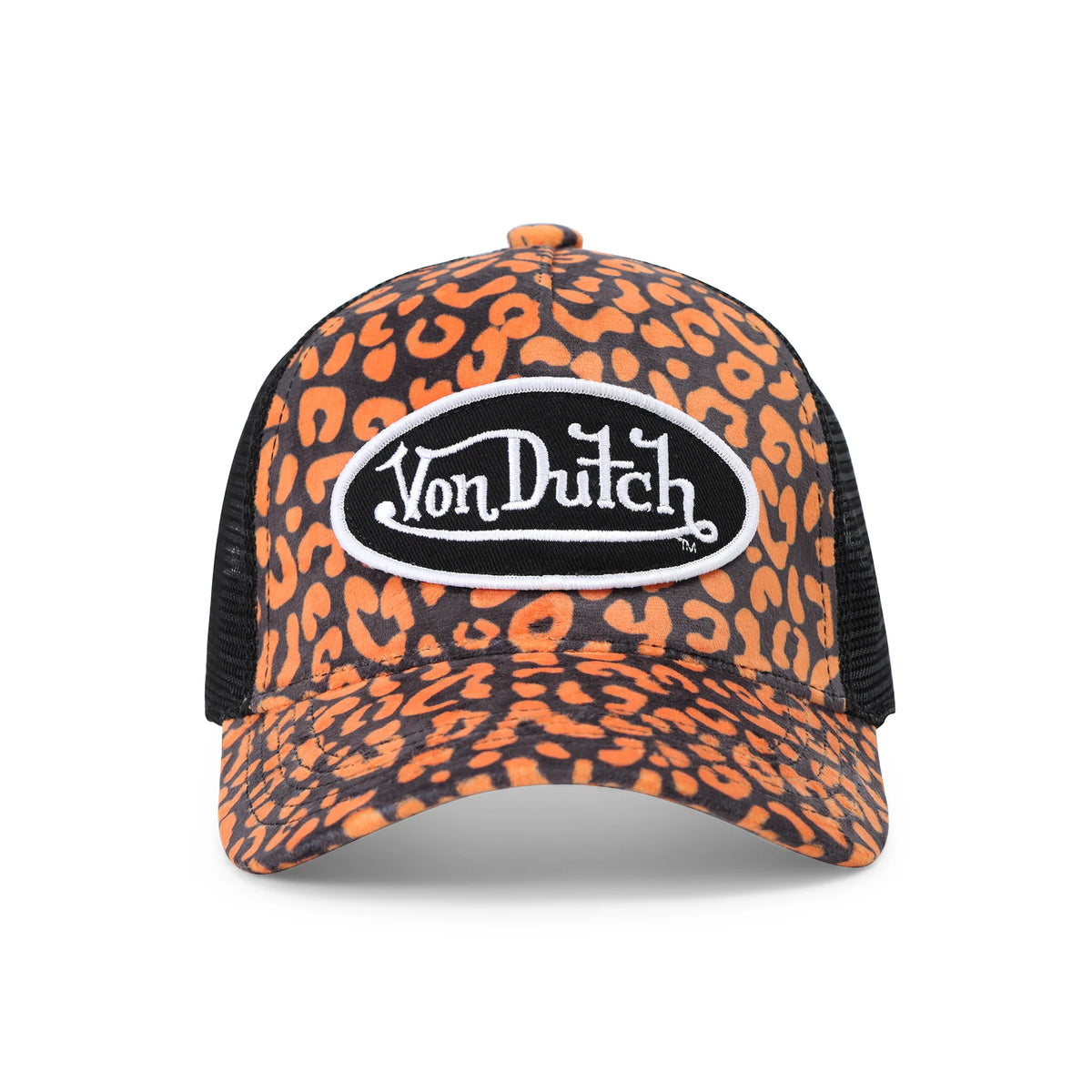 Von Dutch Kids Velvet Trucker Hat - Orange Cheetah